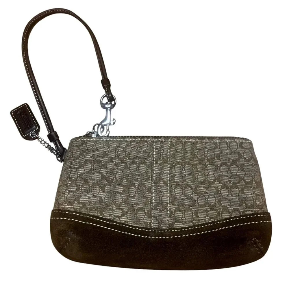 Vintage Coach Brown Signature Mini Wristlet Wallet